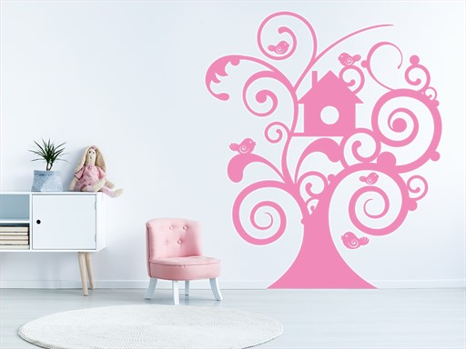 Budka na stromě samolepky na zeď, Budka na stromě dekorace na zeď, Budka na stromě samolepící dekorace na zdi, Budka na stromě nálepky na stěnu