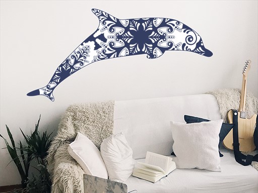 Delfín samolepka na zeď, Delfín nálepky na zeď, Delfín dekorace na stěnu, Delfín samolepící dekor na stěny, Delfín samolepící tapety na zeď