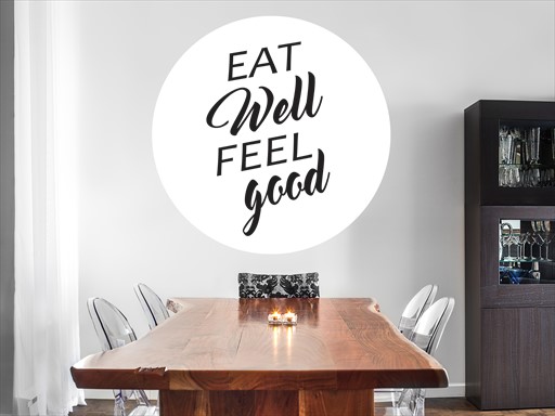 Eat well feel good nápis samolepky na zeď, Eat well feel good nálepky na zeď, Eat well feel good nápis dekorace na zeď, Eat well feel good samolepící nálepky na zeď