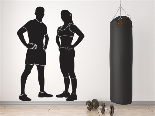 Fitness pár samolepky na zeď, Fitness pár dekorace na zeď, Fitness pár samolepící dekorace na zdi, Fitness pár nálepky na stěnu