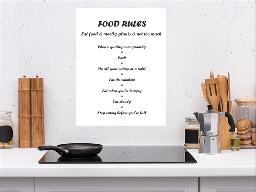 Food rules nápis samolepky na zeď, Food rules nálepky na zeď, Food rules nápis dekorace na zeď, Food rules samolepící nálepky na zeď