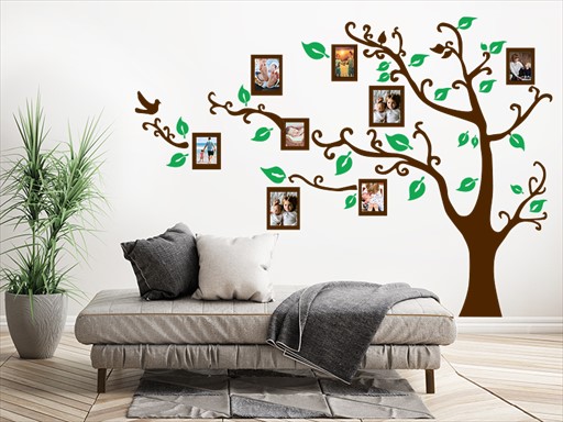 Hnědý strom s rámečky samolepky na zeď, Hnědý strom s rámečky nálepky na zeď, Hnědý strom s rámečky dekorace na zeď, Hnědý strom s rámečky samolepící nálepky na zeď