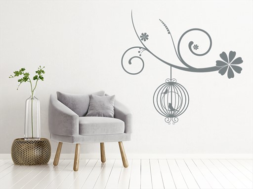 Květina a ptáček samolepka na zeď, Květina a ptáček nálepky na zeď, Květina a ptáček dekorace na stěnu, Květina a ptáček samolepící dekor na stěny, Květina a ptáček samolepící tapety na zeď