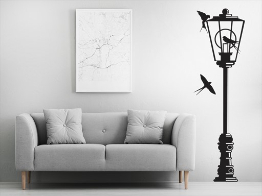 Lampa a vlaštovky samolepka na zeď, Lampa a vlaštovky nálepky na zeď, Lampa a vlaštovky dekorace na stěnu, Lampa a vlaštovky samolepící dekor na stěny, Lampa a vlaštovky samolepící tapety na zeď