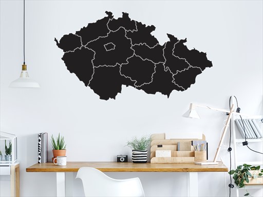 mapa ČR kraje samolepky na zeď, mapa ČR kraje nálepky na zeď, mapa ČR kraje dekorace na zeď, mapa ČR kraje samolepící nálepky na zeď