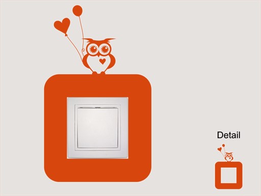 Sovička na vypínač samolepky na zeď, Sovička na vypínač nálepky na zeď, Sovička na vypínač dekorace na zeď, Sovička na vypínač samolepící nálepky na zeď