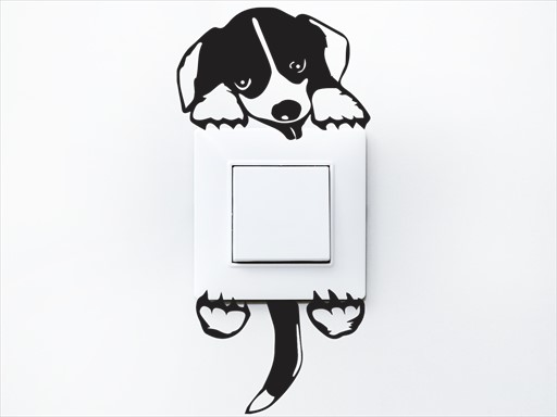 Štěně na vypínač samolepky na zeď, Štěně na vypínač nálepky na zeď pro děti, Štěně na vypínač dětské dekorace na zeď, Štěně na vypínač samolepící nálepky na zeď