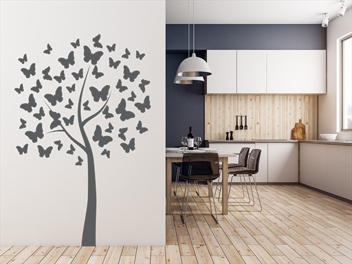 Strom s motýlky samolepky na zeď, Strom s motýlky nálepky na zeď, Strom s motýlky dekorace na zeď, Strom s motýlky samolepící nálepky na zeď