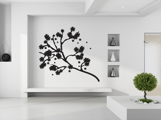 Větev s květinami samolepky na zeď, Větev s květinami nálepky na stěnu, Větev s květinami dekorace na zdi, Větev s květinami tapety na zdi