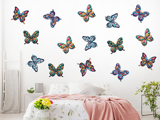 15 farebných motýlikov samolepky na stenu, 15 farebných motýlikov nálepky na stenu, 15 farebných motýlikov dekorácie na stenu, 15 farebných motýlikov samolepiace nálepky na stenu
