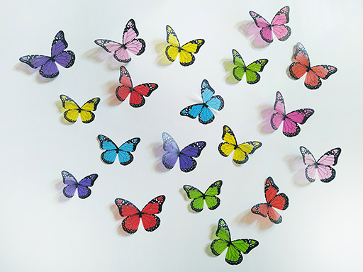 3D dekorácie motýliky pestrofarebné, 3D samolepky na stenu motýle pestrofarebné, 3D nálepky na stenu motýliky pestrofarebné, 3D dekorácie na stenu motýliky pestrofarebné