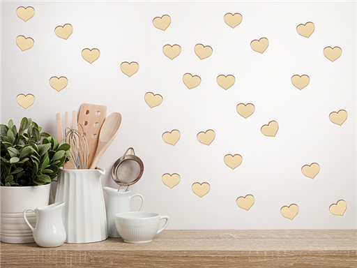 80 zlatých zrkadlových srdiečok samolepky na stenu, 80 zlatých zrkadlových srdiečok 3D nálepky na stenu, 80 zlatých zrkadlových srdiečok 3D plastická dekorácia na stenu