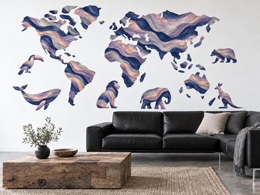 Achátová mapa sveta so zvieratami nálepky na stenu, Achátová mapa sveta so zvieratami tapety na stenu, Achátová mapa sveta so zvieratami dekorácie na stenu, Achátová mapa sveta so zvieratami nálepky na stenu