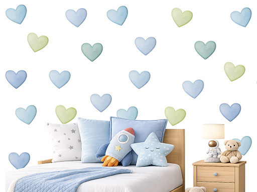 Akvarelové srdiečka pre chlapcov 50 ks