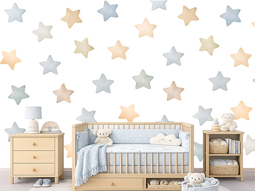 Nálepky na stenu s motívom severských hviezd, severské hviezdy v akvarelovom štýle – 50-dielna sada nálepiek na stenu, dekorácie na stenu s motívom severských hviezd, severské hviezdy v akvarelovom štýle – 50-dielna sada samolepiacich nálepiek na stenu