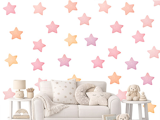 Akvarelové hviezdy pre dievčatá, 50 ks nálepiek na stenu, Akvarelové hviezdičky pre dievčatá, 50 ks nálepiek na stenu pre deti, Akvarelové hviezdy pre dievčatá, 50 ks detských dekorácií na stenu, Akvarelové hviezdičky pre dievčatá, 50 ks samolepiacich nálepiek na stenu