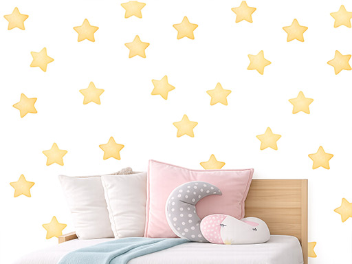 Žlté hviezdy v akvarelovom štýle, nálepky na stenu v balení po 50 kusoch, Žlté hviezdy v akvarelovom štýle, nálepky na stenu pre deti v balení po 50 kusoch, Žlté hviezdy v akvarelovom štýle, detské dekorácie na stenu v balení po 50 kusoch, Žlté hviezdy v akvarelovom štýle, samolepiace nálepky na stenu v balení po 50 kusoch