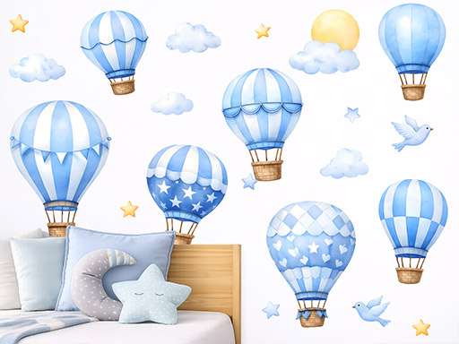 Akvarelové lietajúce balóny modré