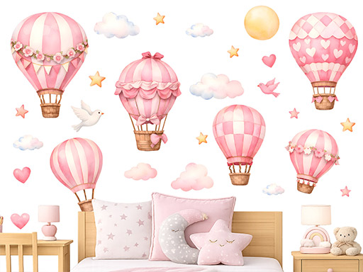 Akvarelové lietajúce balóny ružové
