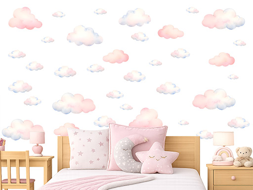 Nálepky na stenu s motívom oblakov v akvarelovom štýle, Nálepky na stenu s motívom oblakov v akvarelovom štýle pre deti, Detské dekorácie na stenu s motívom oblohy v akvarelovom štýle, Samolepiace nálepky na stenu s motívom oblakov v akvarelovom štýle