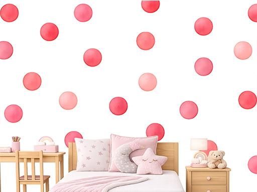 Akvarelové bodky červené 50 ks nálepky na stenu, Akvarelové bodky červené 50 ks nálepky na stenu pre deti, Akvarelové bodky červené 50 ks detské dekorácie na stenu, Akvarelové bodky červené 50 ks samolepiace nálepky na stenu
