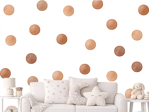 Akvarelové bodky hnedé 50 ks nálepky na stenu, Akvarelové bodky hnedé 50 ks nálepky na stenu pre deti, Akvarelové bodky hnedé 50 ks detské dekorácie na stenu, Akvarelové bodky hnedé 50 ks samolepiace nálepky na stenu