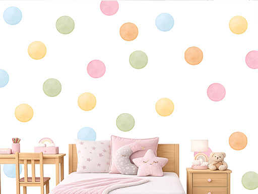 Akvarelové bodky pastelové 50 ks nálepky na stenu, Akvarelové bodky pastelové 50 ks nálepky na stenu pre deti, Akvarelové bodky pastelové 50 ks detské dekorácie na stenu, Akvarelové bodky pastelové 50 ks samolepiace nálepky na stenu