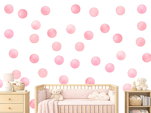 Akvarelové bodky ružové 50 ks nálepky na stenu, Akvarelové bodky ružové 50 ks nálepky na stenu pre deti, Akvarelové bodky ružové 50 ks detské dekorácie na stenu, Akvarelové bodky ružové 50 ks samolepiace nálepky na stenu