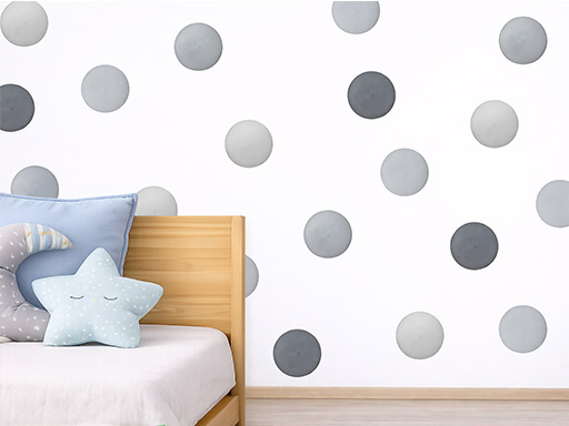 Akvarelové bodky sivé 50 ks nálepky na stenu, Akvarelové bodky sivé 50 ks nálepky na stenu pre deti, Akvarelové bodky sivé 50 ks detské dekorácie na stenu, Akvarelové bodky sivé 50 ks samolepiace nálepky na stenu