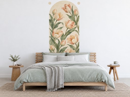 Akvarelové tulipány v oblouku samolepky na zeď, Akvarelové tulipány v oblouku tapety na zeď, Akvarelové tulipány v oblouku dekorace na zeď, Akvarelové tulipány v oblouku nálepky na zeď