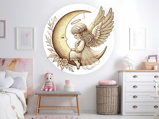 Anjelik na mesiaci samolepka na stenu, Anjelik na mesiaci nálepka na stenu, Anjelik na mesiaci detská dekorácia na stenu, Anjelik na mesiaci samolepiaca nálepka na stenu, Anjelik na mesiaci samolepka na stenu pre deti