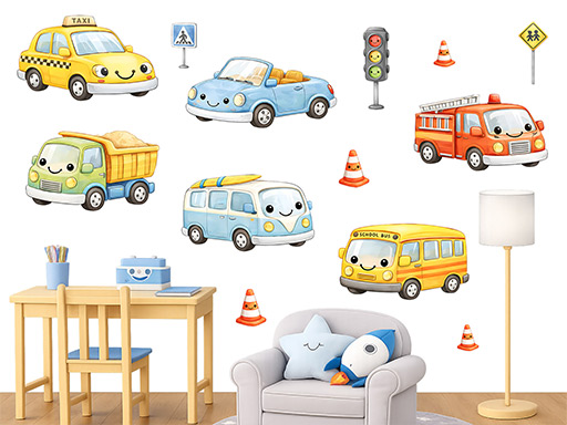 Auta a semafor samolepky na zeď, Auta a semafor nálepky na zeď, Auta a semafor dekorace na zeď, Auta a semafor samolepící nálepky na zeď