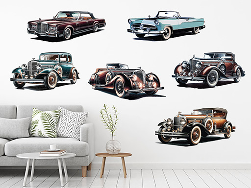 Autá veteráni samolepka na stenu, Autá veteráni nálepka na stenu, Autá veteráni detská dekorácia na stenu, Autá veteráni samolepiaca nálepka na stenu, Autá veteráni samolepka na stenu pre deti