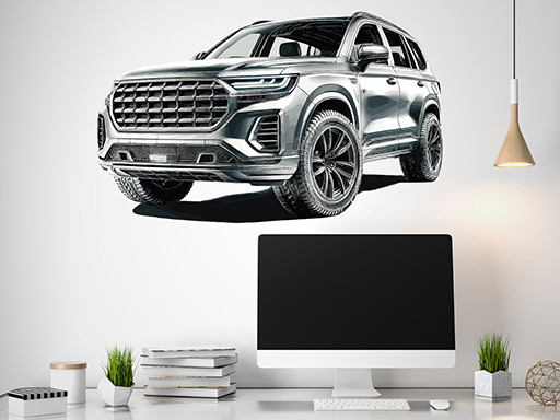 Auto strieborné SUV samolepky na stenu, Auto strieborné SUV nálepky na stenu, Auto strieborné SUV dekorácie na stene, Auto strieborné SUV tapety na stene