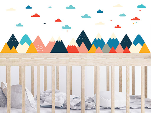 Farebné hory samolepky na stenu, Farebné hory nálepky na stenu pre deti, Farebné hory detské dekorácie na stenu, Farebné hory samolepiace nálepky na stenu