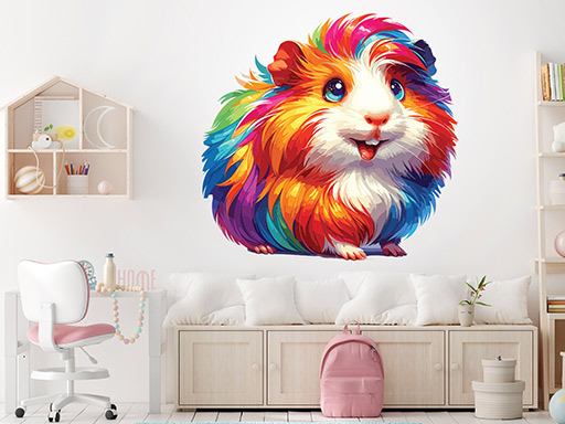Farebné morča samolepky na stenu, Farebné morča nálepky na stenu, Farebné morča dekorácie na stenu, Farebné morča samolepiace nálepky na stenu
