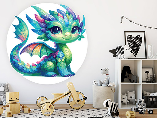 Barevný drak samolepky na zeď, Barevný drak do dětského pokoje samolepky na zeď, Barevný drak nálepky na zeď, Barevný drak pro děti dekorace na zeď, Barevný drak samolepící nálepky na zeď