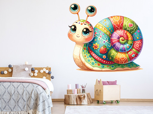 Farebný slimák samolepky na stenu, Farebný slimák nálepky na stenu, Farebný slimák dekorácie na stenu, Farebný slimák samolepiace nálepky na stenu