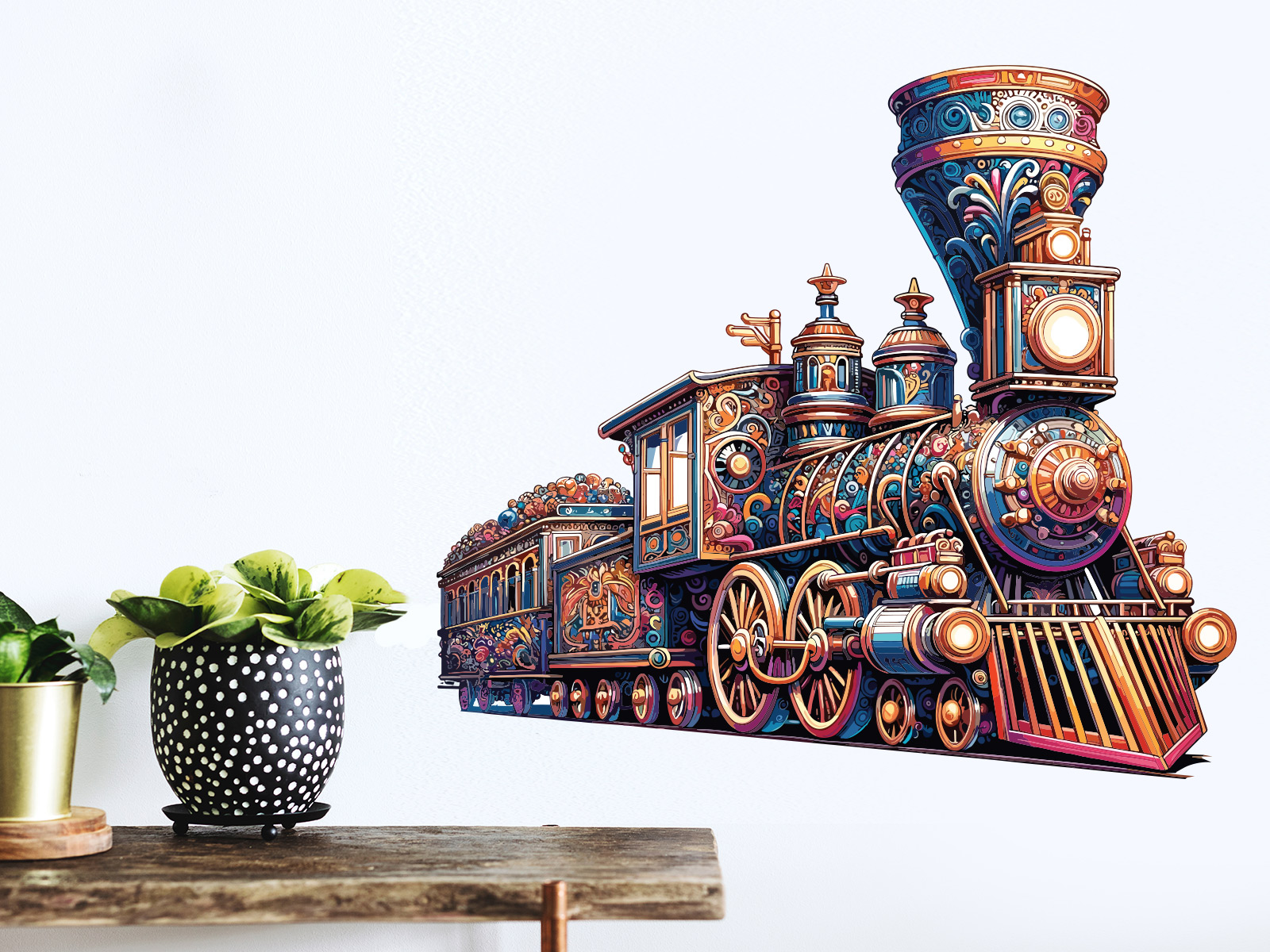 Barevný vlak samolepky na zeď, Barevný vlak nálepky na zeď pro děti, Barevný vlak dětské dekorace na zeď, Barevný vlak samolepící nálepky na zeď