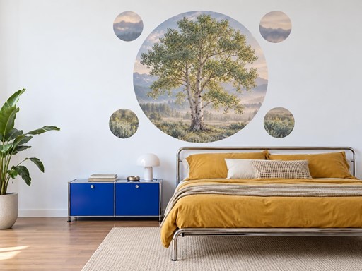 Bělokorý strom pod horami samolepky na zeď, Bělokorý strom pod horami tapety na zeď, Bělokorý strom pod horami dekorace na zeď, Bělokorý strom pod horami nálepky na zeď