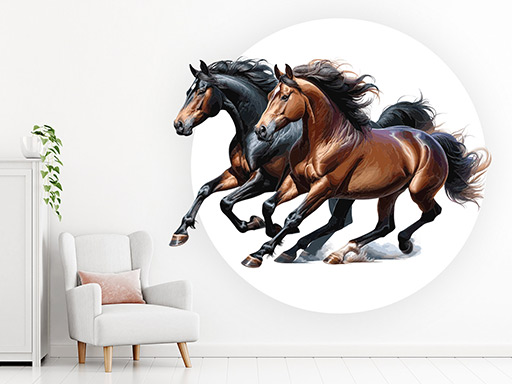 Bežiaci pár koní samolepky na stenu, Bežiaci pár koní nálepky na stenu, Bežiaci pár koní dekorácie na stenu, Bežiaci pár koní samolepiace nálepky na stenu