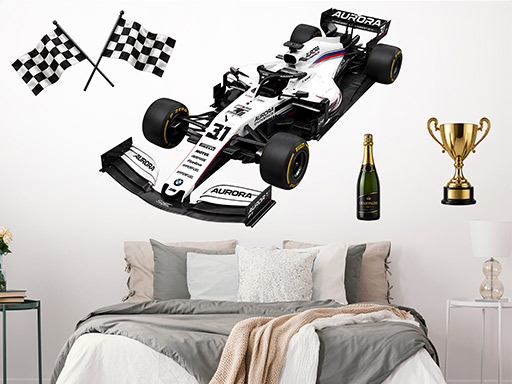 Biela formula F1 nálepky na stenu, Biela formula F1 nálepky na stenu, Biela formula F1 dekorácie na stene, Biela formula F1 tapety na stene
