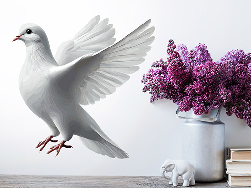 Biela holubica samolepka na stenu, Biela holubica nálepky na stenu, Biela holubica dekorácie na stenu, Biela holubica samolepiaci dekor na steny, Biela holubica samolepiace tapety na stenu