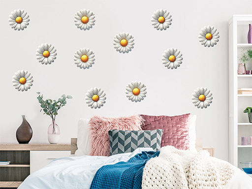 Biele kvety 12 ks samolepky na stenu, Biele kvety 12 ks nálepky na stenu, Biele kvety 12 ks dekorácie na stenu, Biele kvety 12 ks samolepiace nálepky na stenu