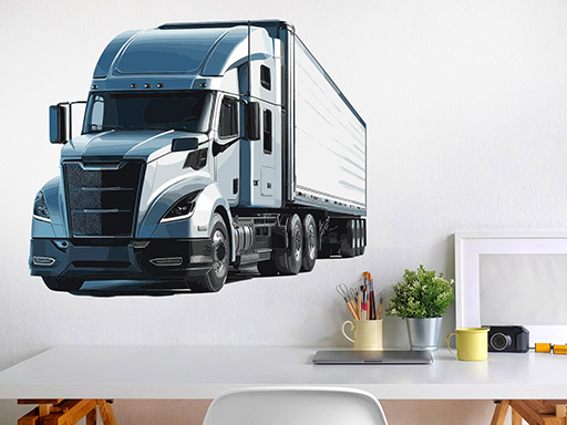 Bílý kamion samolepky na zeď, Bílý kamion nálepky na stěnu, Bílý kamion dekorace na zdi, Bílý náklaďák tapety na zdi