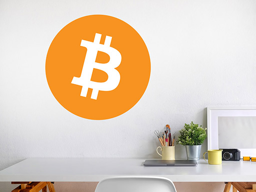 Bitcoin logo nálepka na stenu, Bitcoin nálepky na stenu, Bitcoin dekorácie na stenu, Bitcoin samolepiaci dekor na steny, Bitcoin samolepiace tapety na stenu