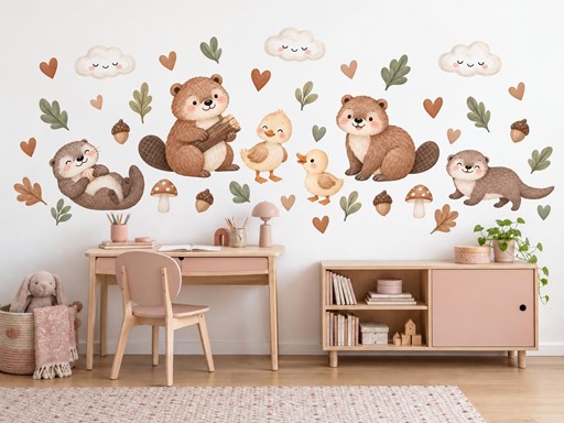 Bobříci, vydry a kachňátka samolepky na zeď, Bobříci, vydry a kachňátka tapety na zeď, Bobříci, vydry a kachňátka dekorace na zeď, Bobříci, vydry a kachňátka nálepky na zeď