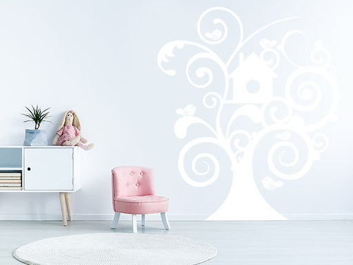 Nálepky na stenu s motívom vtáčieho domčeka na strome, Dekorácie na stenu s motívom vtáčieho domčeka na strome, Samolepiace dekorácie na stenu s motívom vtáčieho domčeka na strome, Nálepky na stenu s motívom vtáčieho domčeka na strome