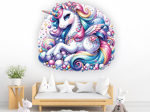 Čarovný jednorožec samolepky na zeď, Čarovný jednorožec dekorace na zeď, Čarovný jednorožec samolepící dekorace na zdi, Čarovný jednorožec nálepky na stěnu
