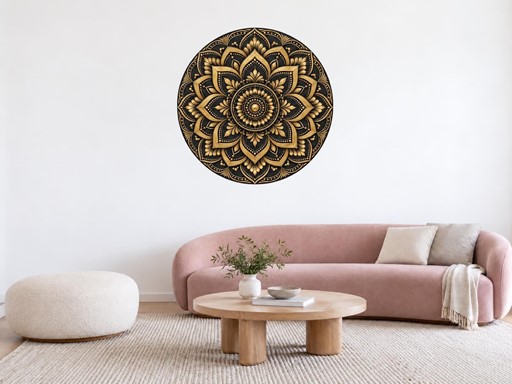 Černozlatá mandala samolepky na zeď, Černozlatá mandala tapety na zeď, Černozlatá mandala dekorace na zeď, Černozlatá mandala nálepky na zeď